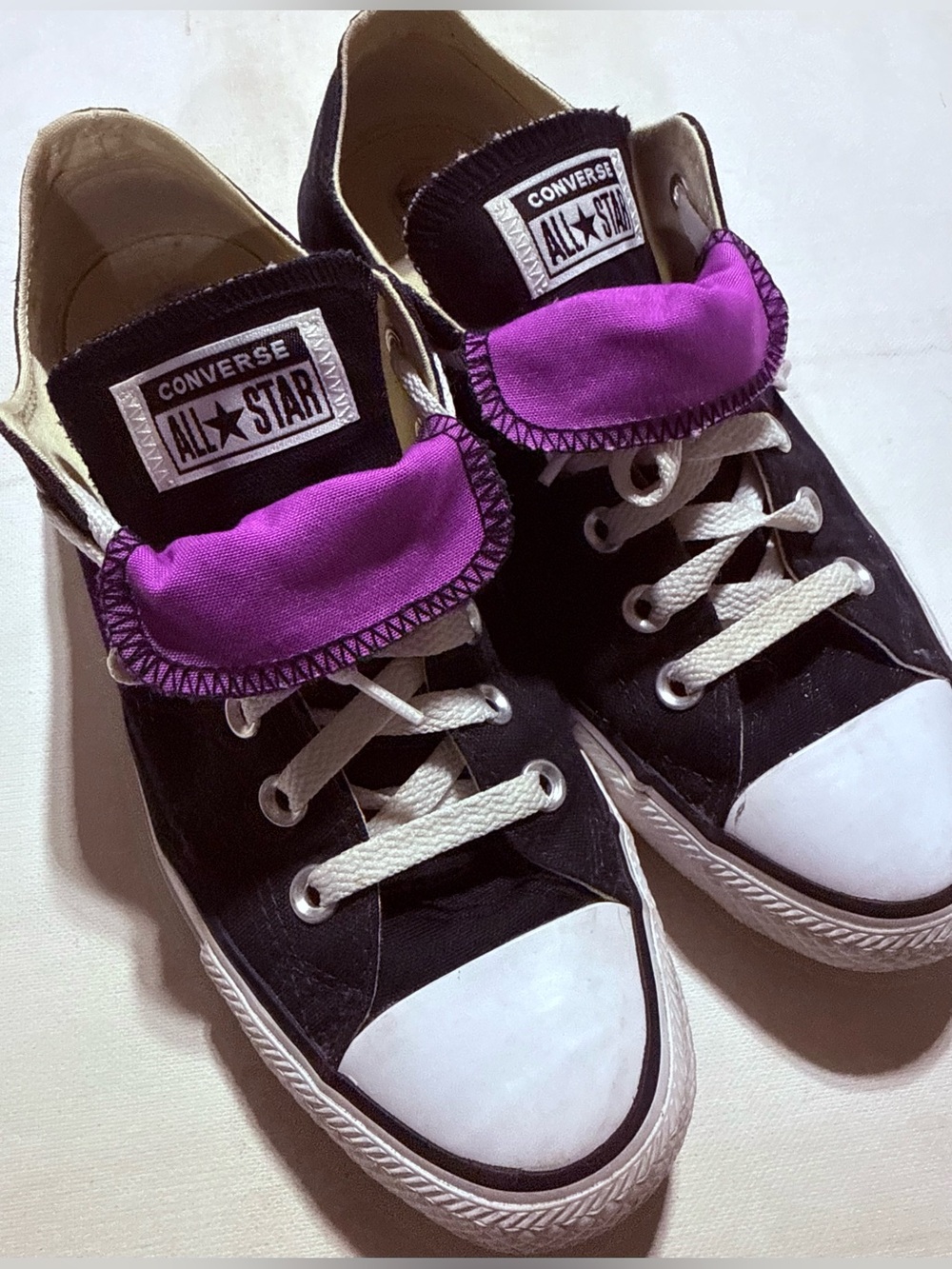 Converse All Star Black Canvas Sneakers with Purple Tongue Accent - Picture 1 of 12
